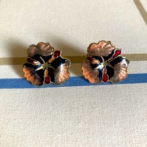 Vintage Enamel Pansy Stud earrings